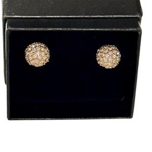 NWOT Gold Ball Earrings with Clear Rhinestones
